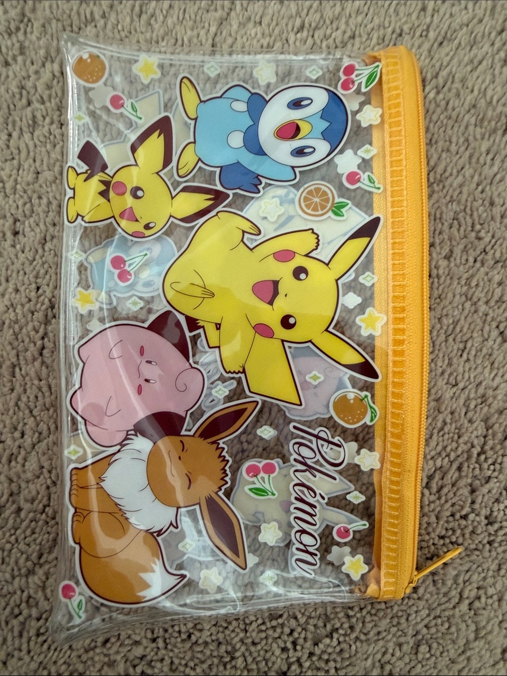 Pokemon Yellow-Trim Clear pencil Pouch Featuring Pikachu, Eevee & Friends